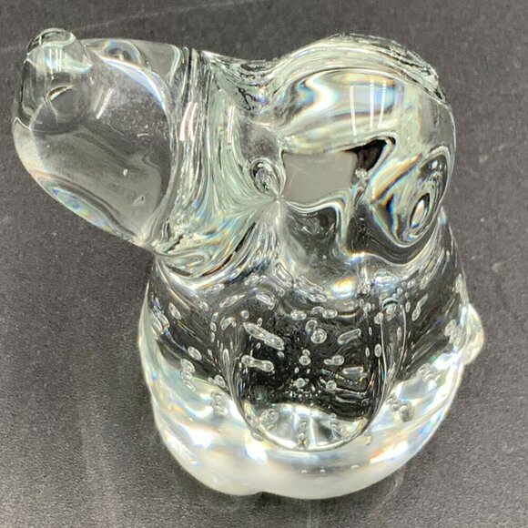 Snoopy Dog Paperweight Clear Art Glass with Controlled Bubbles 4" Long - Picture 2 of 6